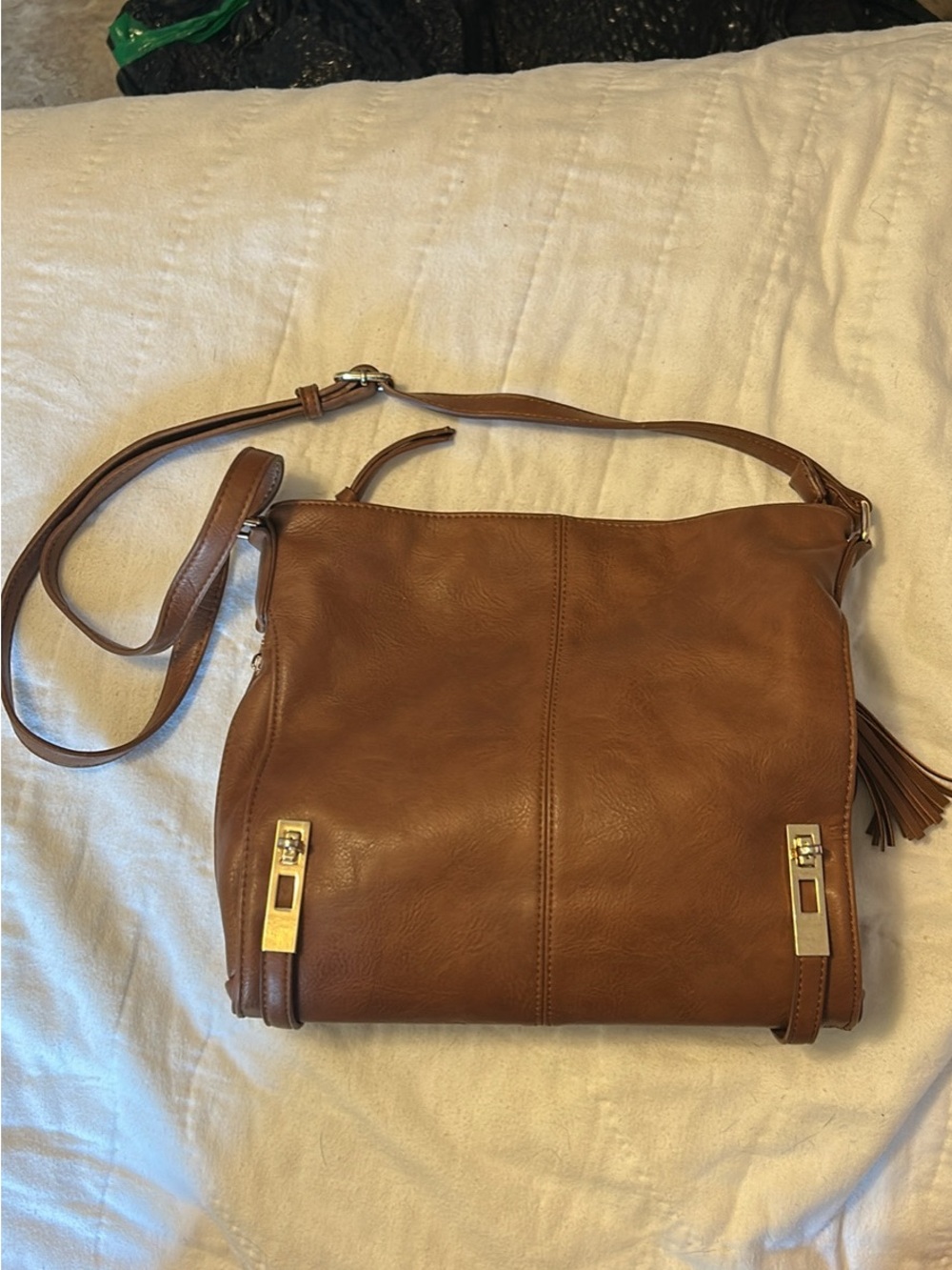 MMS Design Studio Brown Leather Crossbody with Gold Accents